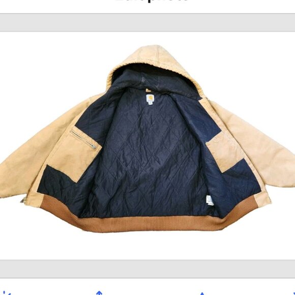 Carhartt J140 Duck Canvas Hooded Quilt Lined Heavy Work Zip Jacket Coat - Picture 3 of 16